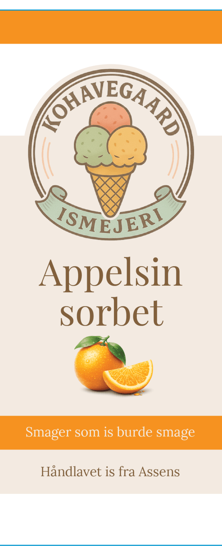 Appelsin sorbet · etiketmotiv