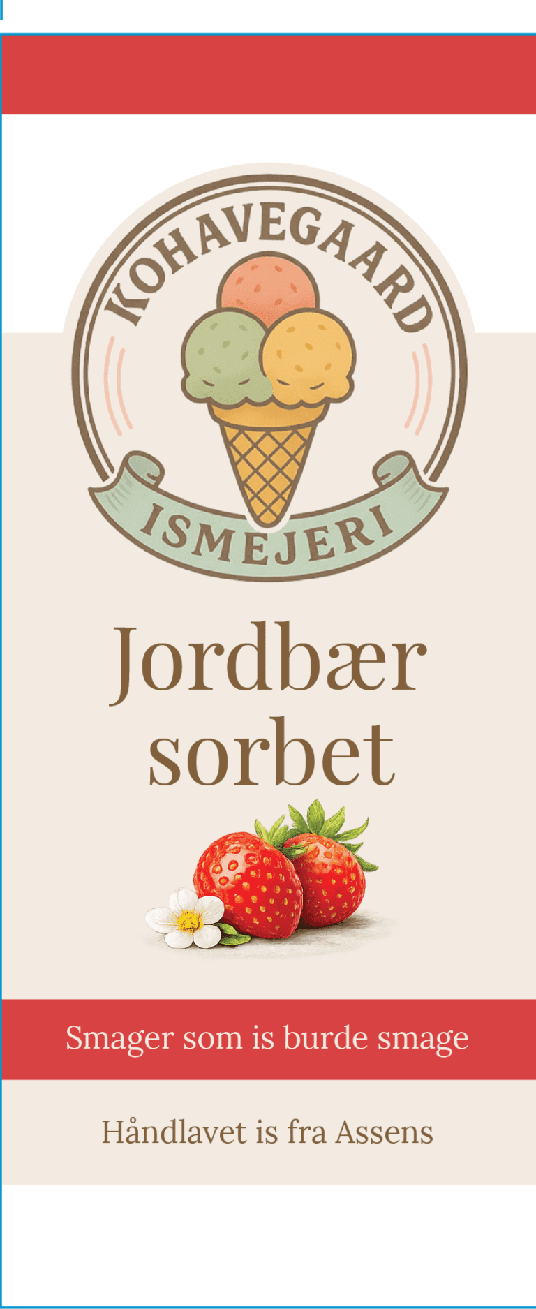 Jordbær sorbet · etiketmotiv